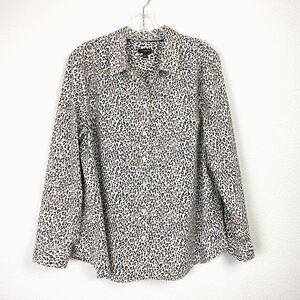 Talbots Animal Print Button Front Blouse Petite XLP Cream Black Office Office